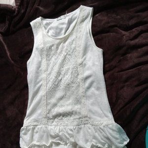 Farinelli Size M Pullover Cream Sleeveless Lace Tank Dress w/Ruffles